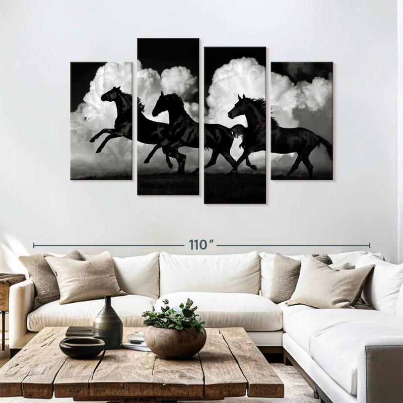 Silhouette de chevaux sauvages, H 54 po x l 84 po
