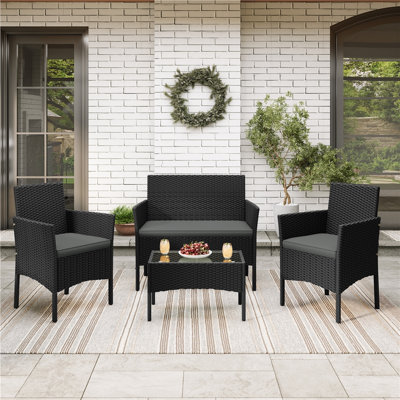 Patio Conversation Set with Cushions for Porch