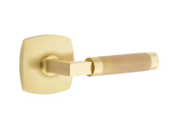 Emtek Select Privacy Interior Mortise w/ Urban Modern Rosette & L-Square Stem, Knurled Lever, Left, Satin Brass
