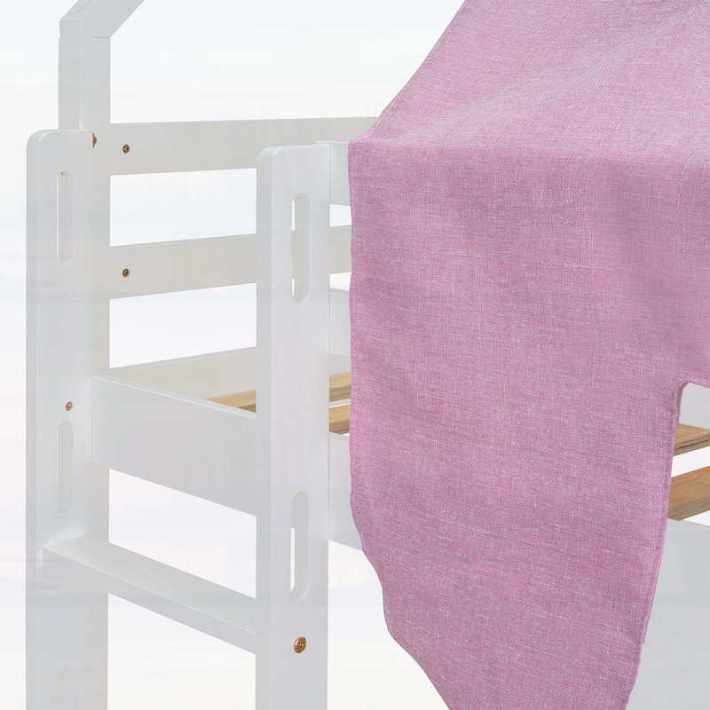 Lit mezzanine simple en bois avec cadre en forme de maison, Blanc