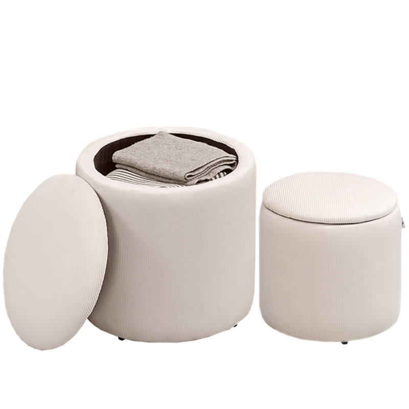 40cm Wide Round Solid Colour Footstool Ottoman with Storage, White
