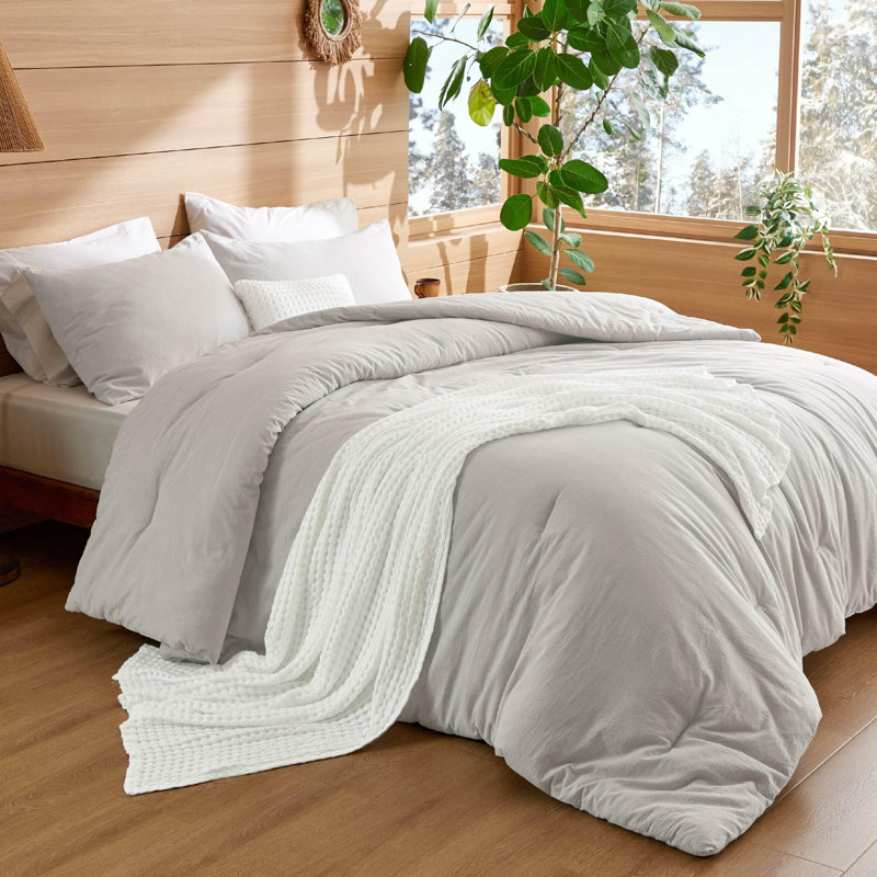 Cozy Winter Collection Bedsure 5 Pieces Cotton Comforter Set with Cotton Waffle Throw Blanket, Beige