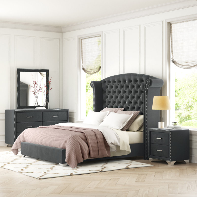 Ensemble de chambre rembourrée 4 pièces Mald, Grand