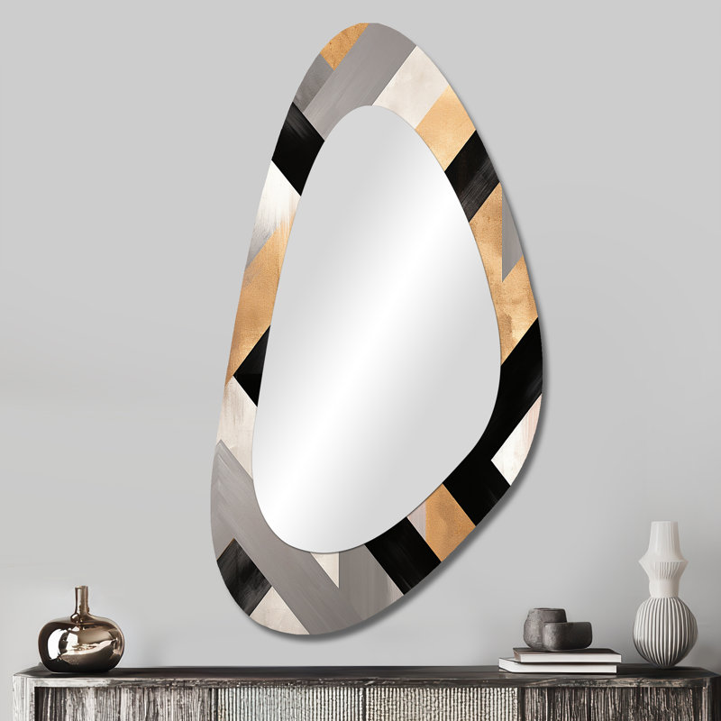 Carreaux géométriques noirs et dorés Nahant 3 - miroir géométrique de forme irrégulière