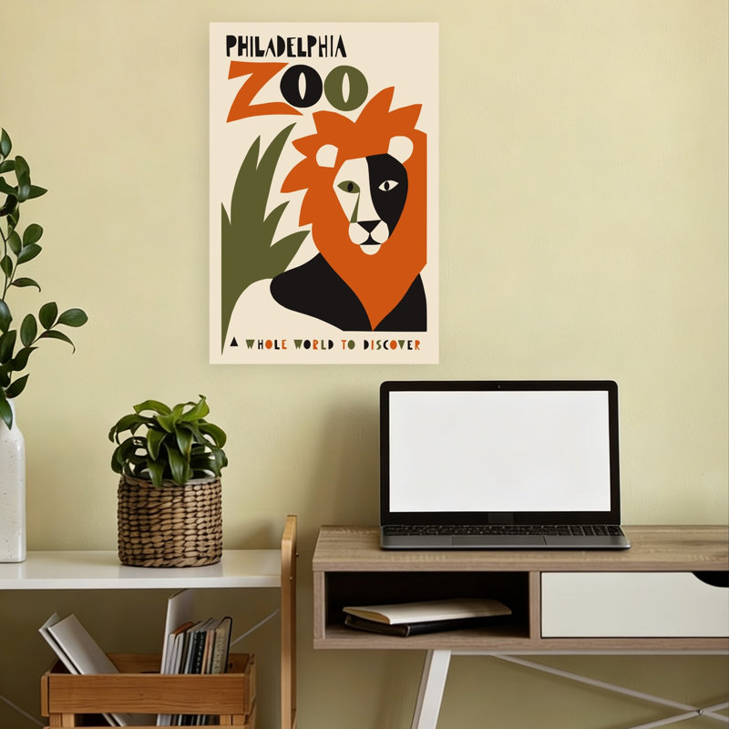 Philadelphia Zoo Lion Abstract Bold Modern Cat Lion Nature Wall Art Print by Patryk Krygowski - Wrapped Canvas Print
