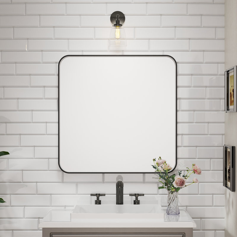36 in. W * 36 in. H Rectangular Aluminum Framed Wall Bathroom Vanity Mirror in Black, Square, 36" x 36"
