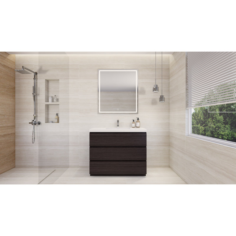 Single Bathroom Vanity Base Only, Dark Gray Oak