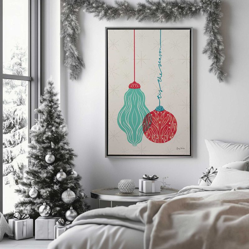 Elegant Holiday Ornaments III, reproduction sur toile, Cadre américain en érable flottant, H 12,75 po x l 8,75 po x P 1,75 po