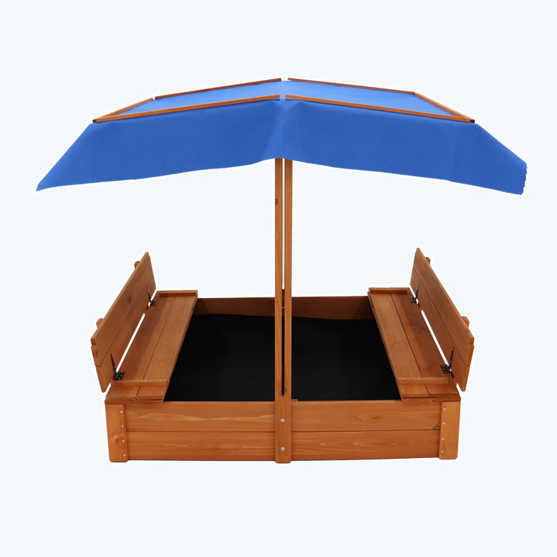 House On Tree 42.9'' x 42.9'' Solid Wood Square Sandbox, Dark Blue