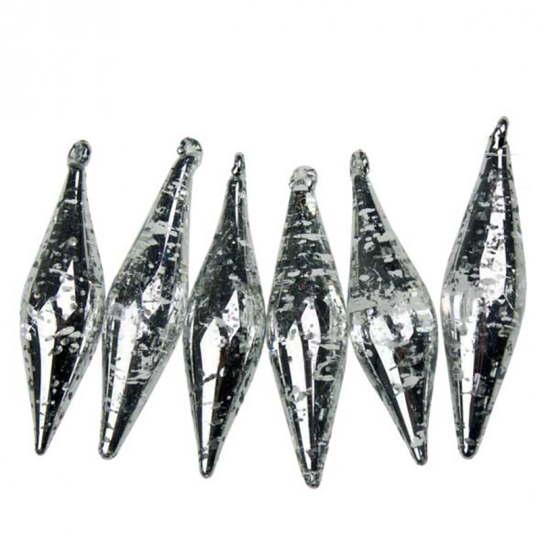 Glass Finial Ornament, 7cm H x 1.5cm W, Silver