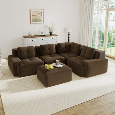 Modern Modular Sectional Sofa with Corduroy Fabric and Deep Seat Comfort