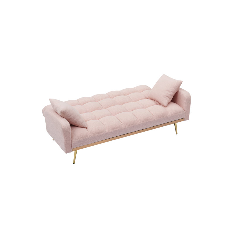 Canapé-lit réglable en molleton doux de 69 pouces rose, canapé multifonctionnel pour les petits espaces de la chambre à coucher du salon