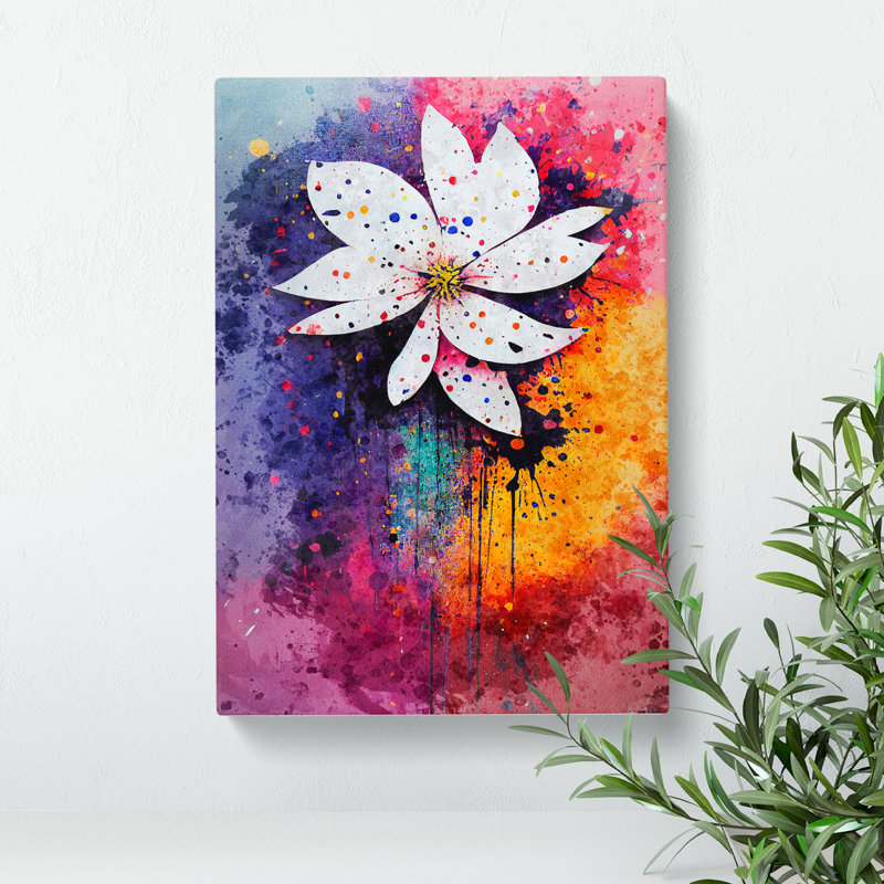 Paint Splat Flowers No.5 Abstract - Wrapped Canvas Print, 60cm H x 40cm W x 3cm D