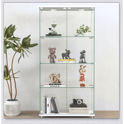 Vitrine moderne en verre avec lumières DEL, assemblage rapide, tablettes en verre trempé, idéale pour les salons et les chambres
