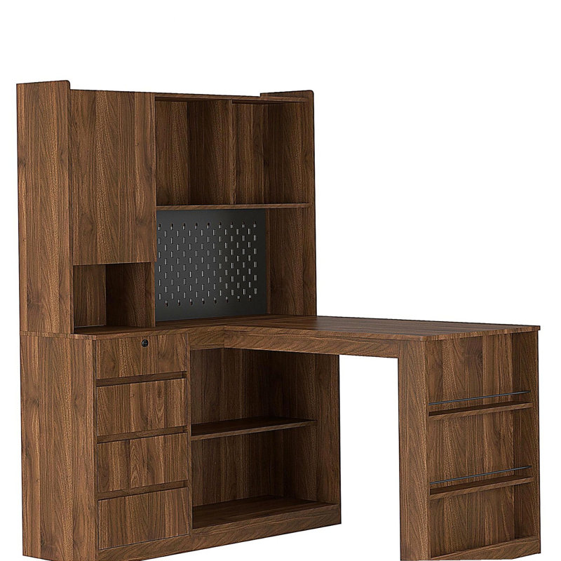 Bureau en L, bureau d'ordinateur avec tiroirs, bibliothèque avec éclairage à DEL, bureau d'angle moderne, bureau à domicile, bureau d'écriture en L, bureau d'ordinateur de coin avec rangement