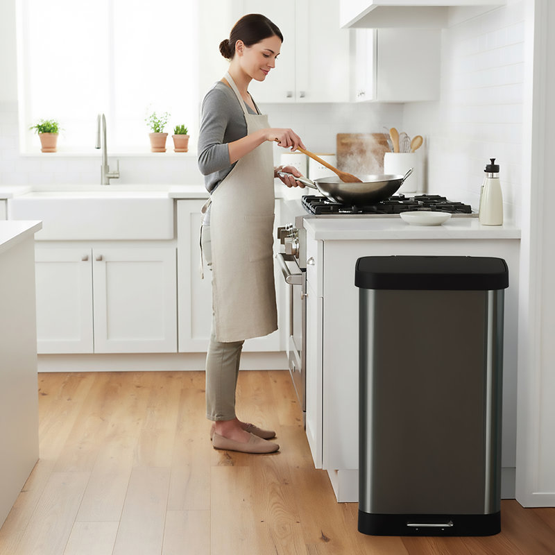 Glad Step Trash Can, Soft Close Lid Bin with Odor Protection, 20 Gallon, Pewter, 20 Gal , Pewter 