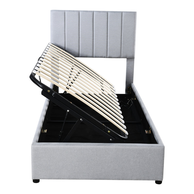 Lit escamotable hydraulique simple avec construction, rangement pratique rembourré gris
