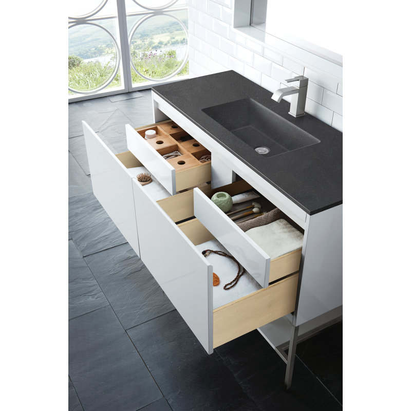 Meuble-lavabo simple l 47,25 po Mantova, Blanc lustré, Noir anthracite