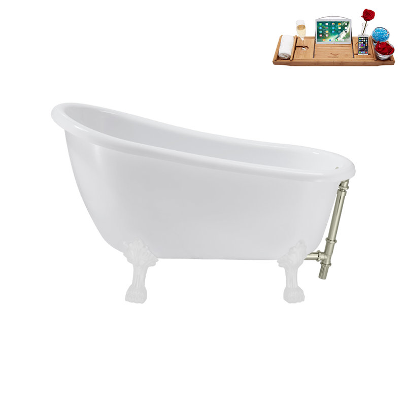 53.1'' x 25.6'' Soaking Acrylic Bathtub, Glossy White, Brushed Nickel
