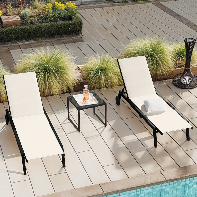 Outdoor Chaise Lounge Set with Table, Beige