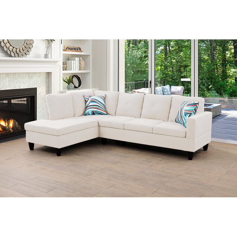 Rafah Upholstered Sectional, Left Hand Facing, Cream Microfiber/Microsuede