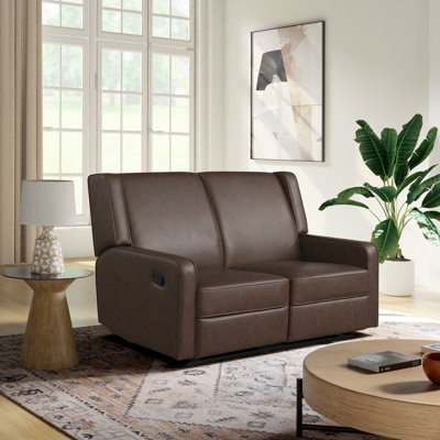  Keough 55.9" Manual Reclining Loveseat Soft Modern Track Arm Pocket Coil Comfort Toolless Assembly Vegan Leather Fabric