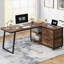 Bureau d'ordinateur en L avec 3 tiroirs et tablettes de rangement, bureau en coin réversible pour bureau personnel-357821470-398606905
