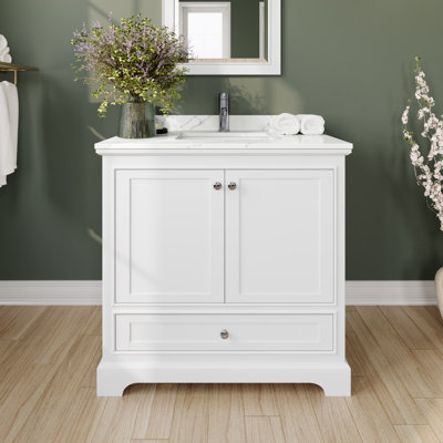 Meuble-lavabo sur pied simple 36 po avec comptoir en quartz Deborah