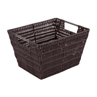 Panier fourre-tout en rotin avec rangement pour petites tablettes en gris anthracite