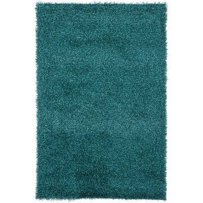 Heston Authentic Hand Woven Handmade Teal Modern Abstract Polyester Shag Area Rug