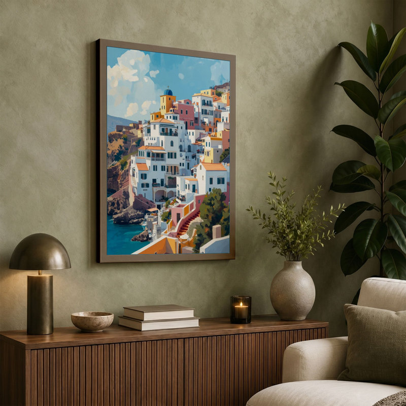 Village at Noon Coastal - Wrapped Canvas, 36x24 - 91.4 x 61.0 cm, Black Border