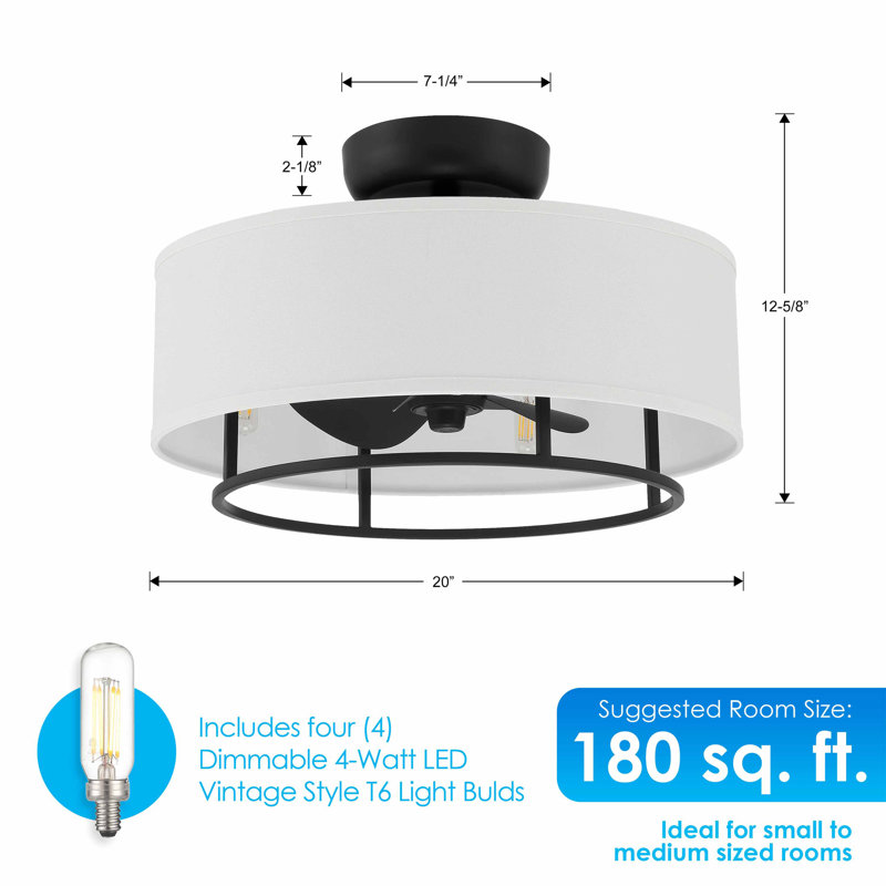 20" Raia - Drum Shade Ceiling Fan with Remote Control and Light Kit Included, Matte Black