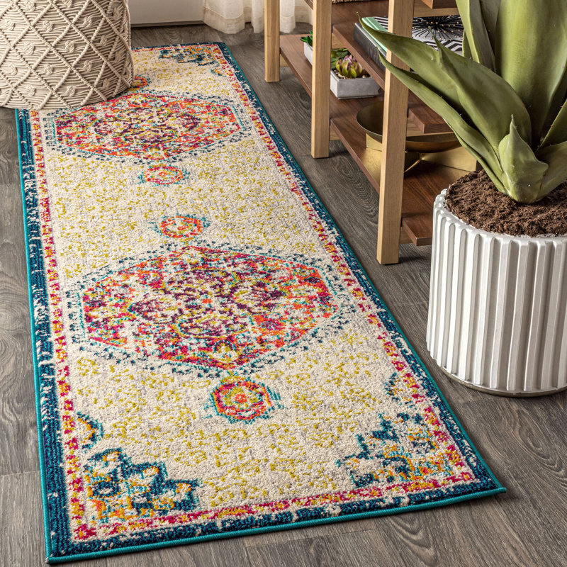 Tapis crème / orange Lathan Bohemian FLAIR Boho, Tapis de couloir 2 pi 3 po x 8 pi