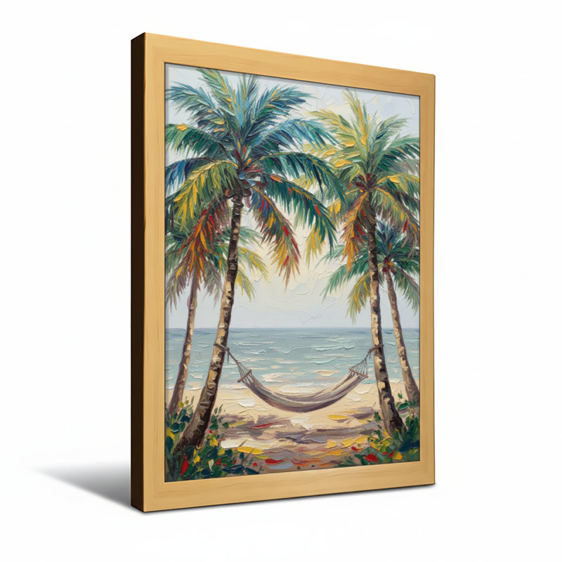Plantes et fleurs, hamac tropical, plage, scène, H 18 po x l 12 po, Toile tendue, Ne s’applique pas