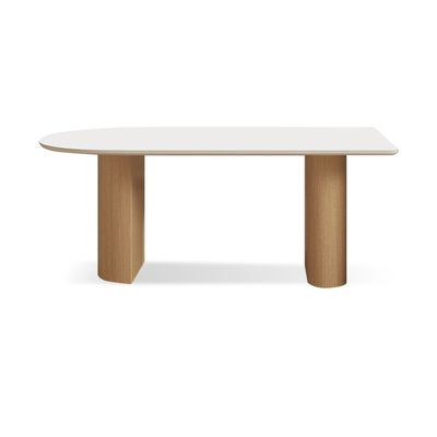 White + Burlywood Half-circle Sintered Stone + Manufactured Wood Dining Table
