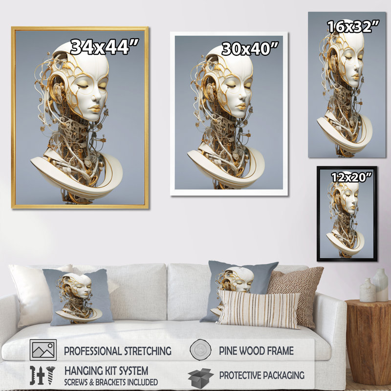 «Femelle Robot I» sur toile, H 20 po x l 12 po x P 1 po, Cadre doré à une seule photo