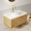 Meuble-lavabo 36 po, meuble de rangement flottant en contreplaqué, tiroir avec poignée et capteur de lumière, vasque en céramique à motif de pierre et plateau en pierre frittée, pré-assemblé