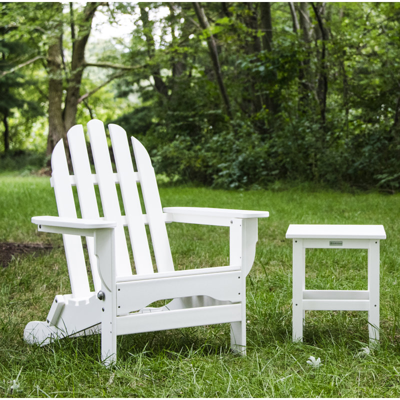 Chaise Adirondack en plastique / résine avec table Leighton, Blanc