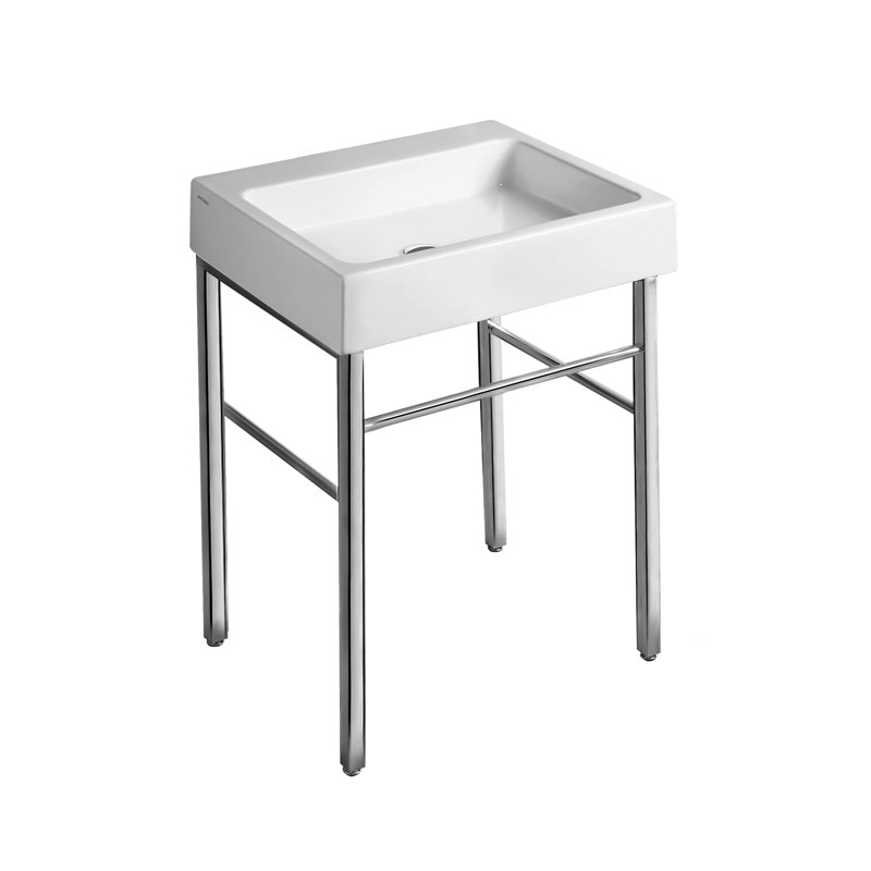 Lavabo de salle de bain rectangulaire en chrome poli blanc / poli avec barre à serviettes 24 po Whitehaus, Aucune