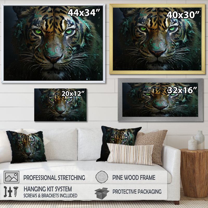 Black White Panther Eyes Of The Night - Animals Wall Art Living Room, H 30 po x l 40 po x P 1,5 po, Cadre doré simple
