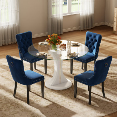 Ensemble de table de salle à manger ronde et transparente avec chaises capitonnées, ensemble de table de salle à manger moderne Mid-Century pour coin-repas de cuisine