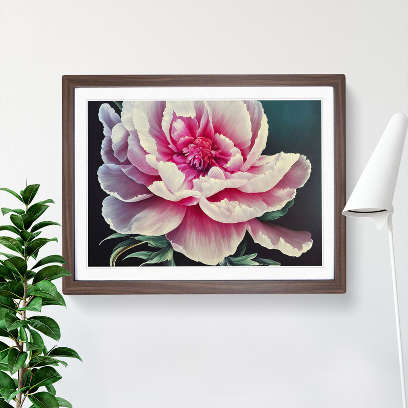 Dazzling Peony Flower - Single Picture Frame Print, 34cm H x 46cm W x 2cm D, Walnut