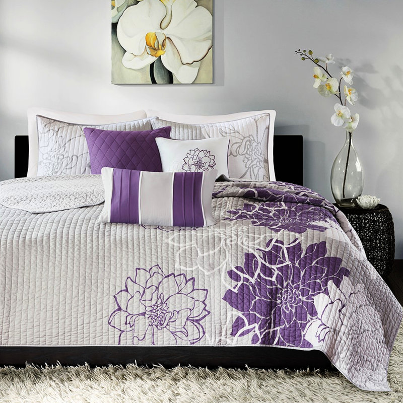 Courtepointe en coton 6 pièces, Édredon de grande / très grand taille + 5 pièce, Mauve