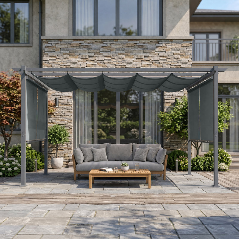 Pergola en aluminium avec auvent Aoodor, Gris foncé, Bordure de jardin 13 pi