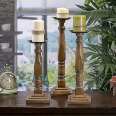 19'' H Wood Tabletop Candlestick