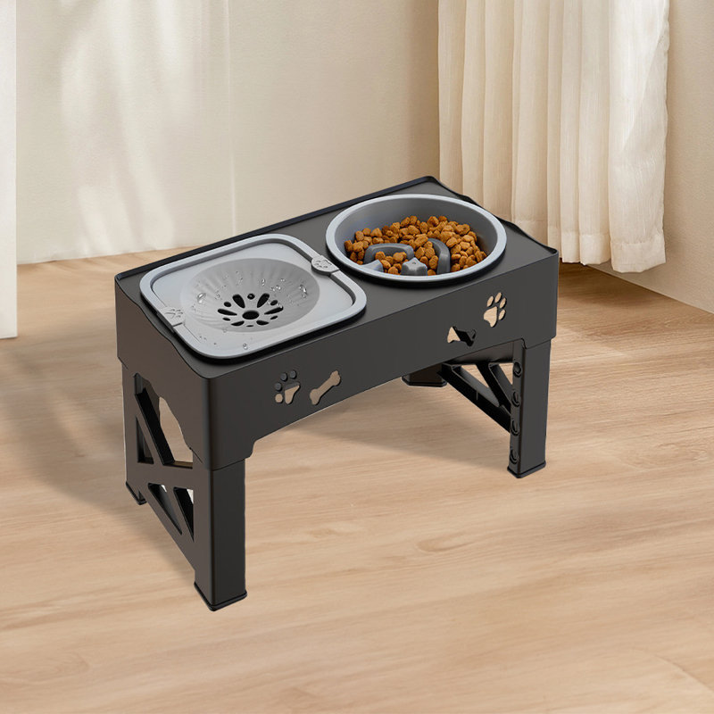 Elevated Pet Slow Feeder With Dual Bowls