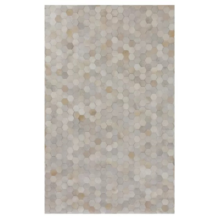 Cowhide Geometric Area Rug in Ivory/Brown/Dark Gray