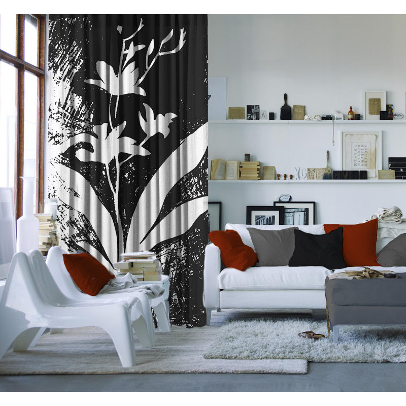Rideau en polyester Streicher, Noir / blanc