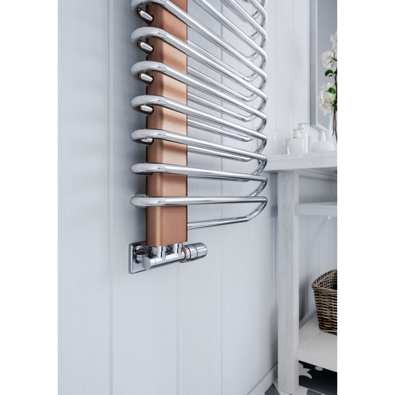 Michelle Heated Towel Rail in Two Tones, 1200x500, Grey Bars and Orange Masking