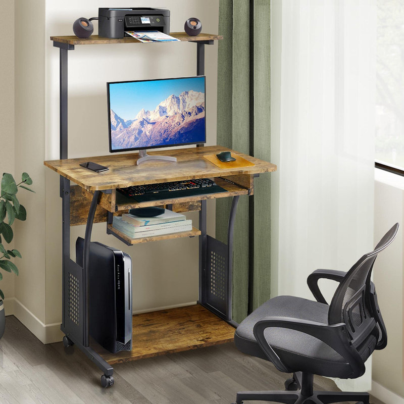 Metal Base Computer Desk, Brown